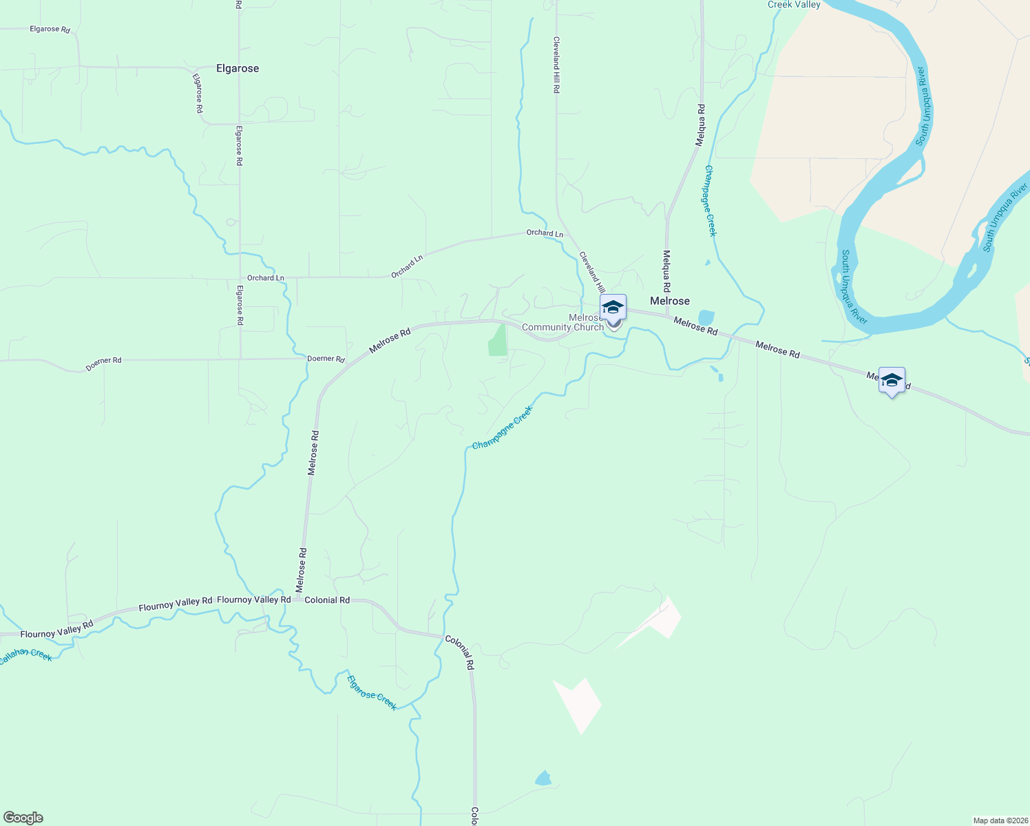 map of restaurants, bars, coffee shops, grocery stores, and more near 498 Champagne Creek Dr in Roseburg