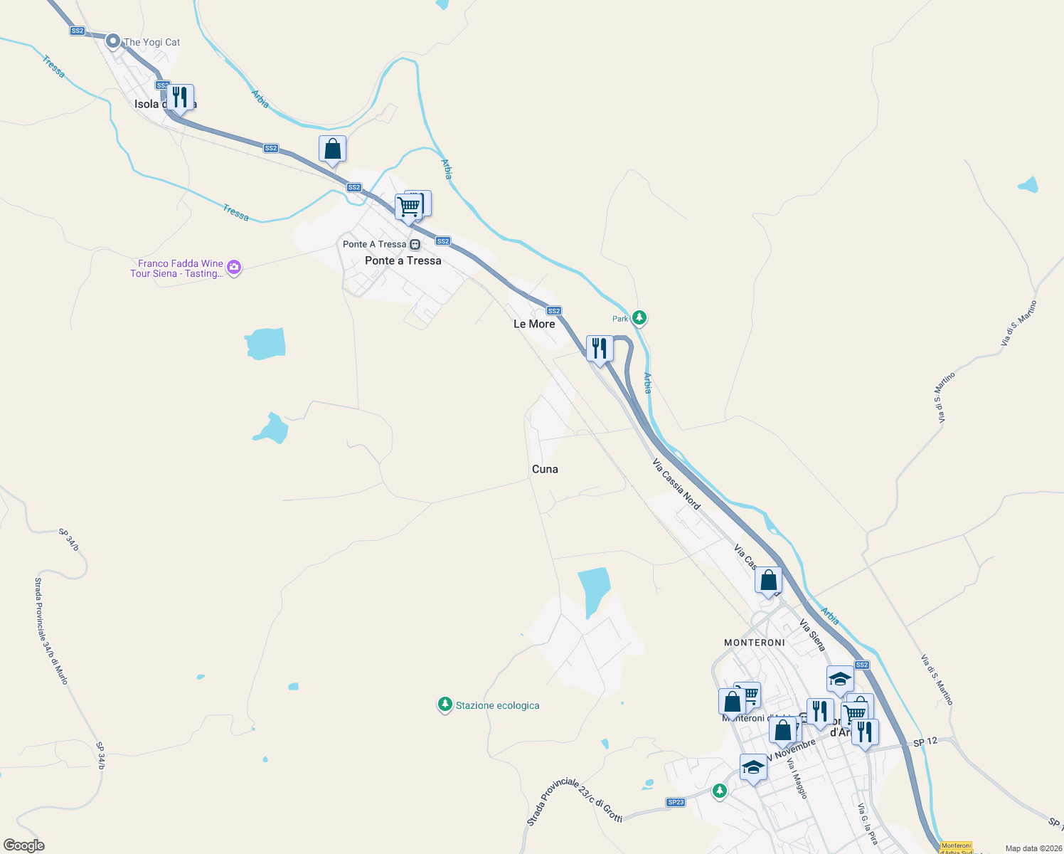 map of restaurants, bars, coffee shops, grocery stores, and more near 31 Vicolo B. Sorore in Cuna