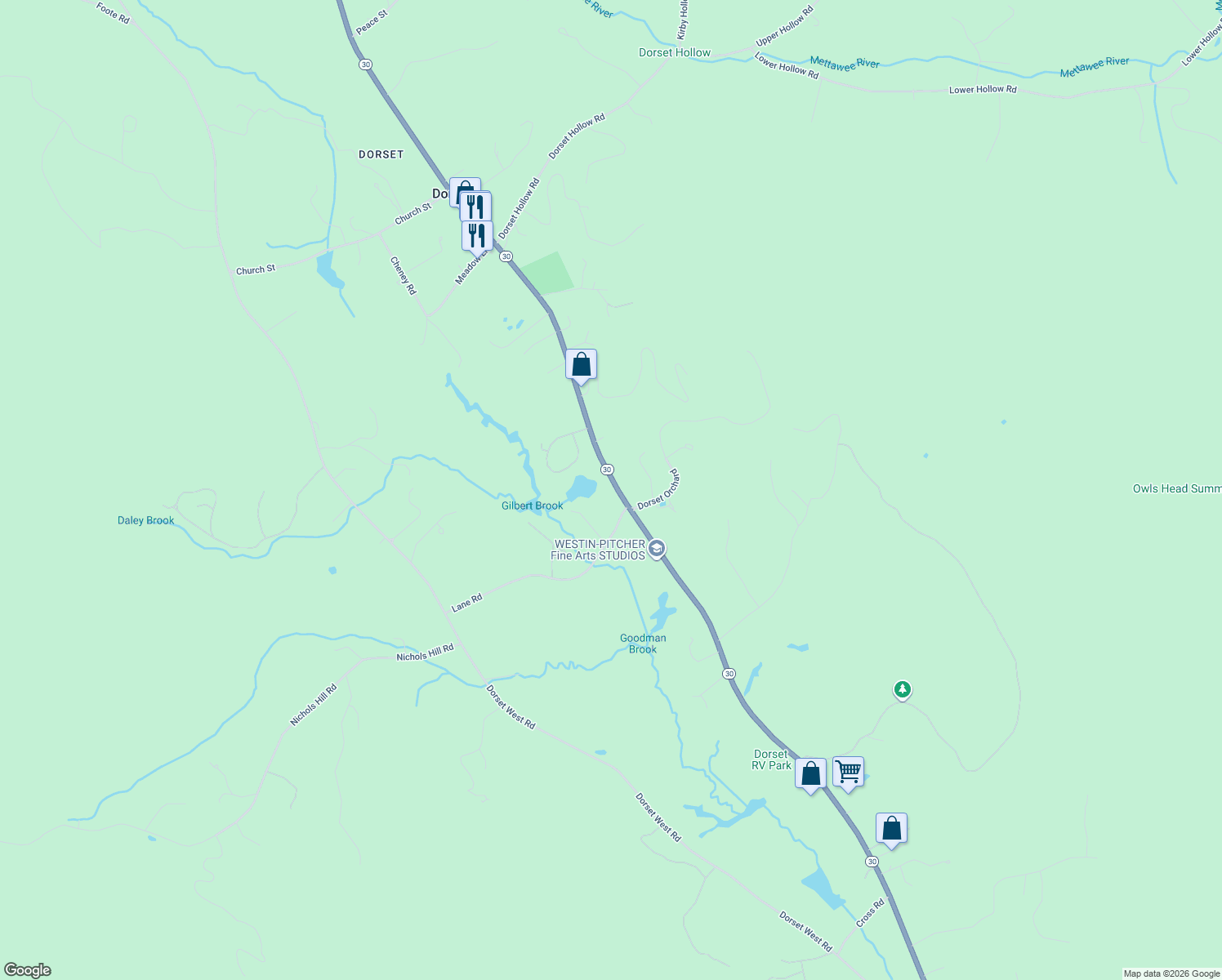 map of restaurants, bars, coffee shops, grocery stores, and more near 2457 Vermont 30 in Pawlet