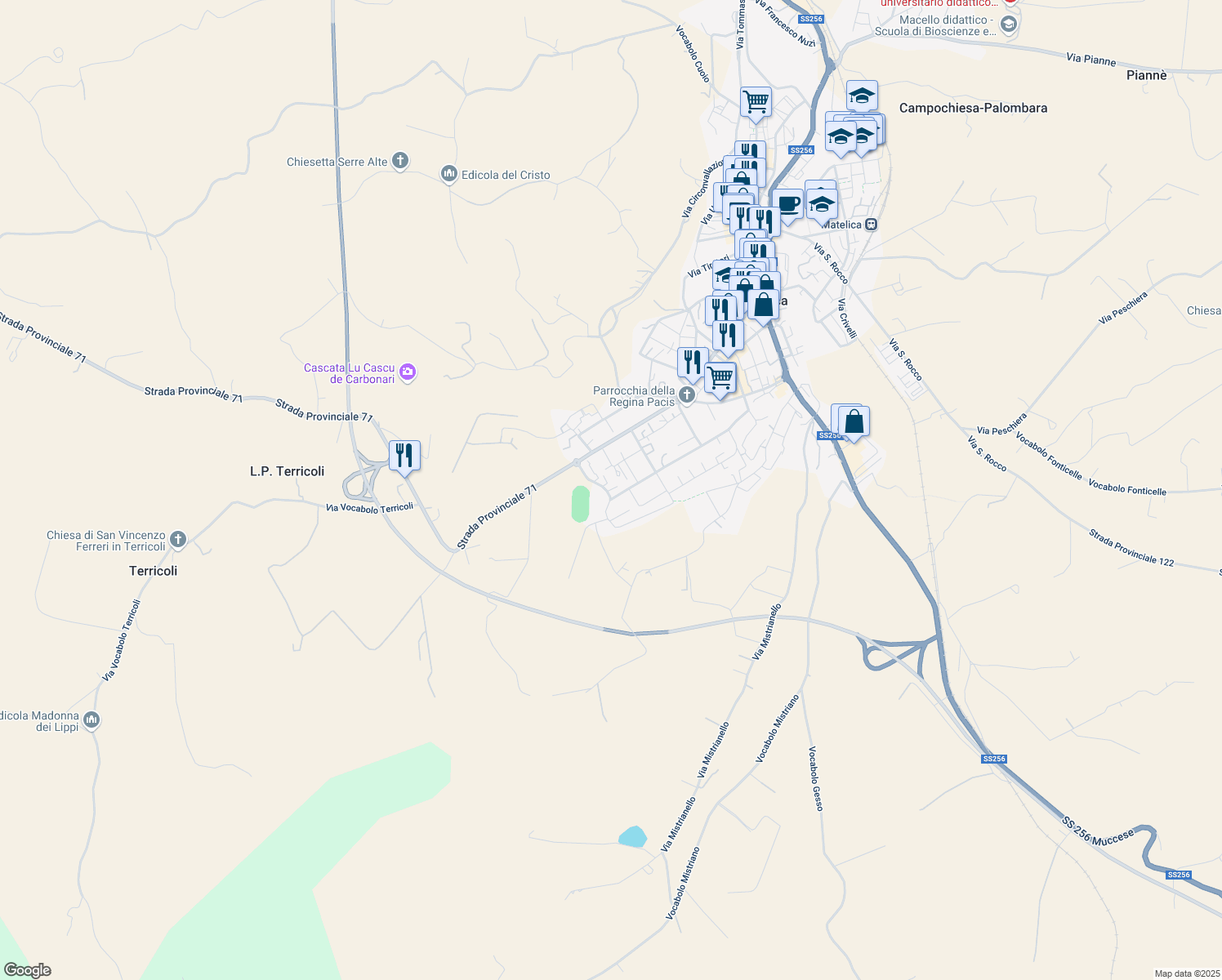 map of restaurants, bars, coffee shops, grocery stores, and more near 1 Via Guido Rossa in Matelica