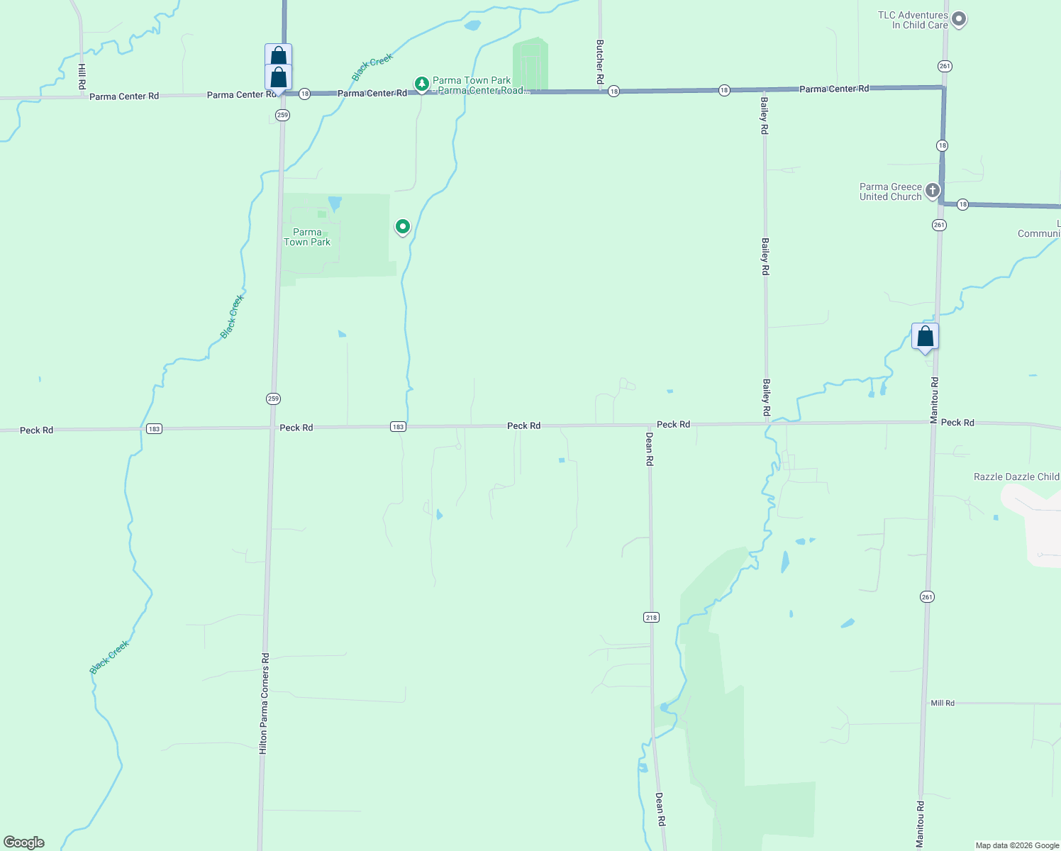 map of restaurants, bars, coffee shops, grocery stores, and more near 463 Peck Rd in Spencerport