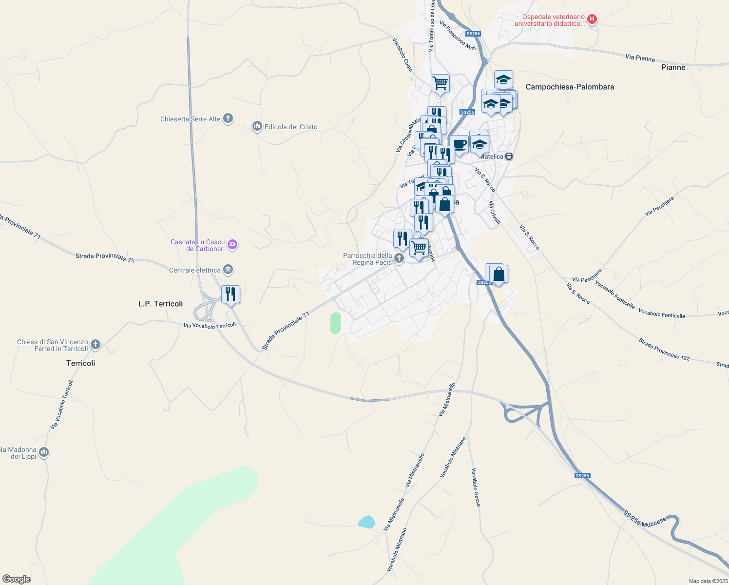 map of restaurants, bars, coffee shops, grocery stores, and more near 30 Via Antonio Gramsci in Matelica