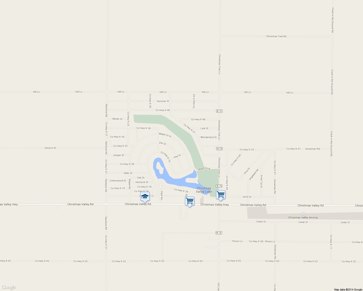 map of restaurants, bars, coffee shops, grocery stores, and more near Maple Circle North in Christmas Valley