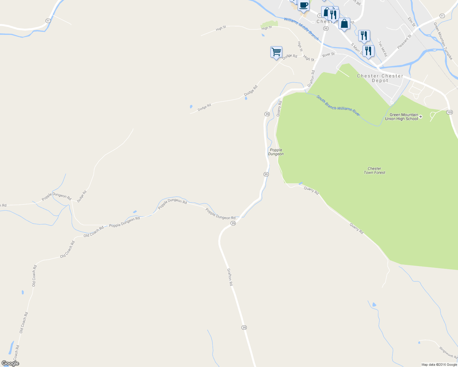 map of restaurants, bars, coffee shops, grocery stores, and more near 1260 Grafton Road in Chester