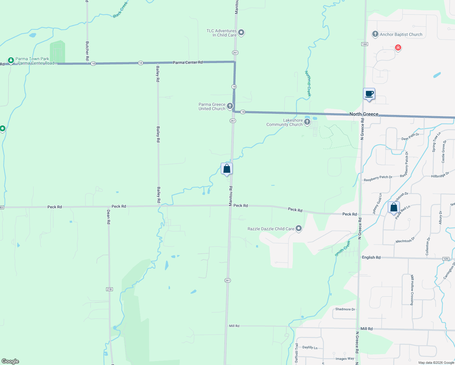 map of restaurants, bars, coffee shops, grocery stores, and more near 1305 Manitou Rd in Hilton