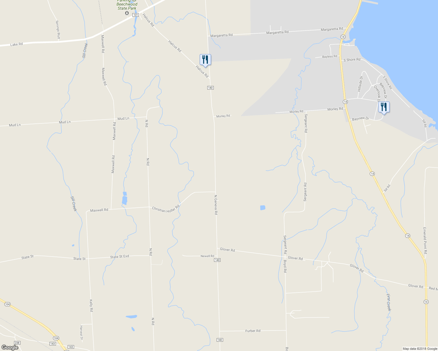 map of restaurants, bars, coffee shops, grocery stores, and more near 6846 North Geneva Road in Sodus
