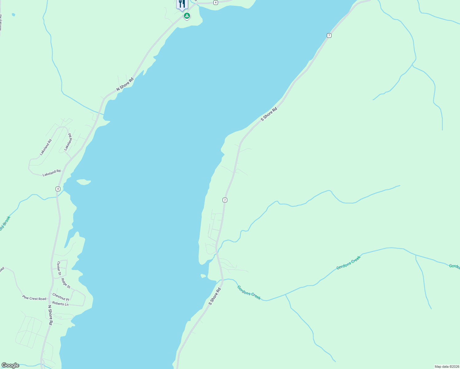 map of restaurants, bars, coffee shops, grocery stores, and more near 1532 South Shore Road in Hadley