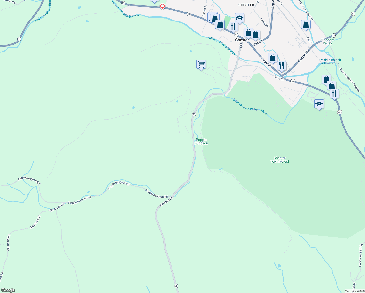 map of restaurants, bars, coffee shops, grocery stores, and more near 355 Linden Way in Chester