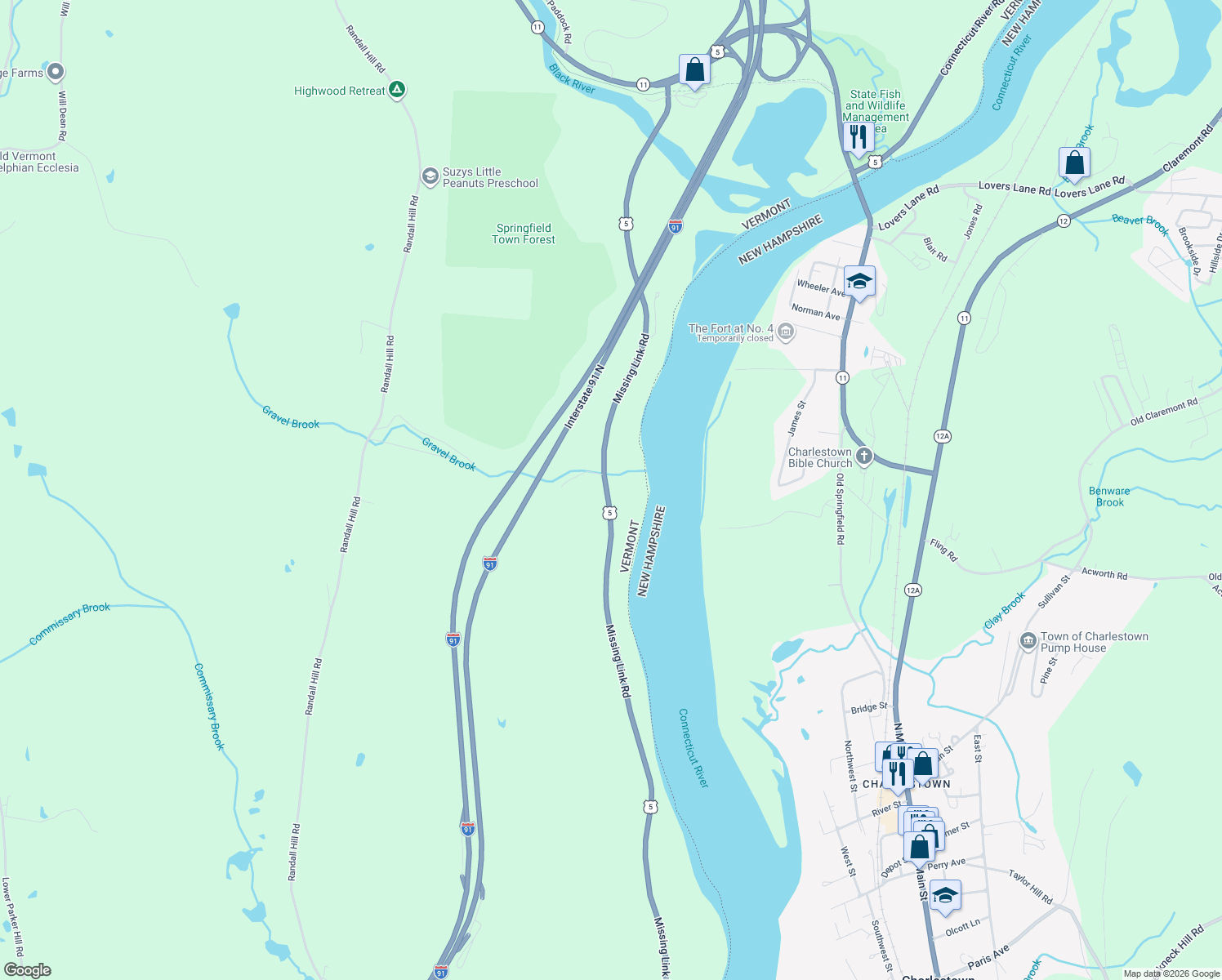 map of restaurants, bars, coffee shops, grocery stores, and more near 476 Missing Link Road in Springfield