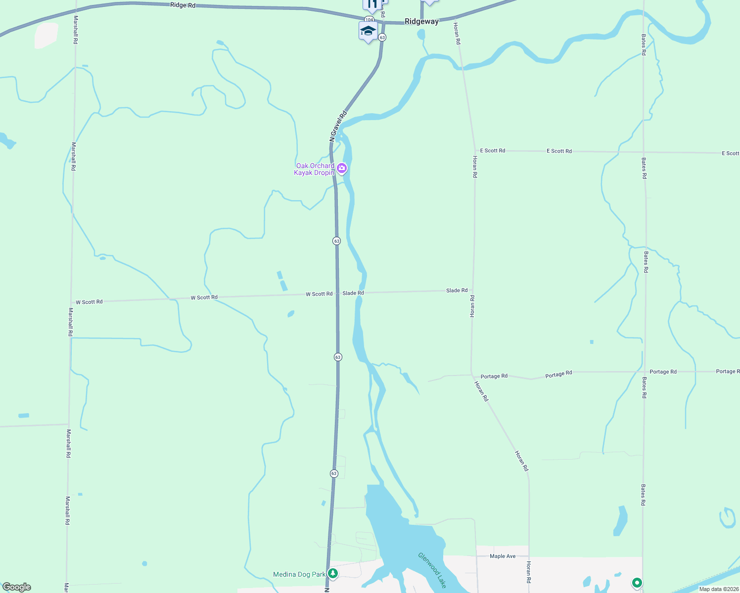 map of restaurants, bars, coffee shops, grocery stores, and more near 11272 Slade Road in Medina