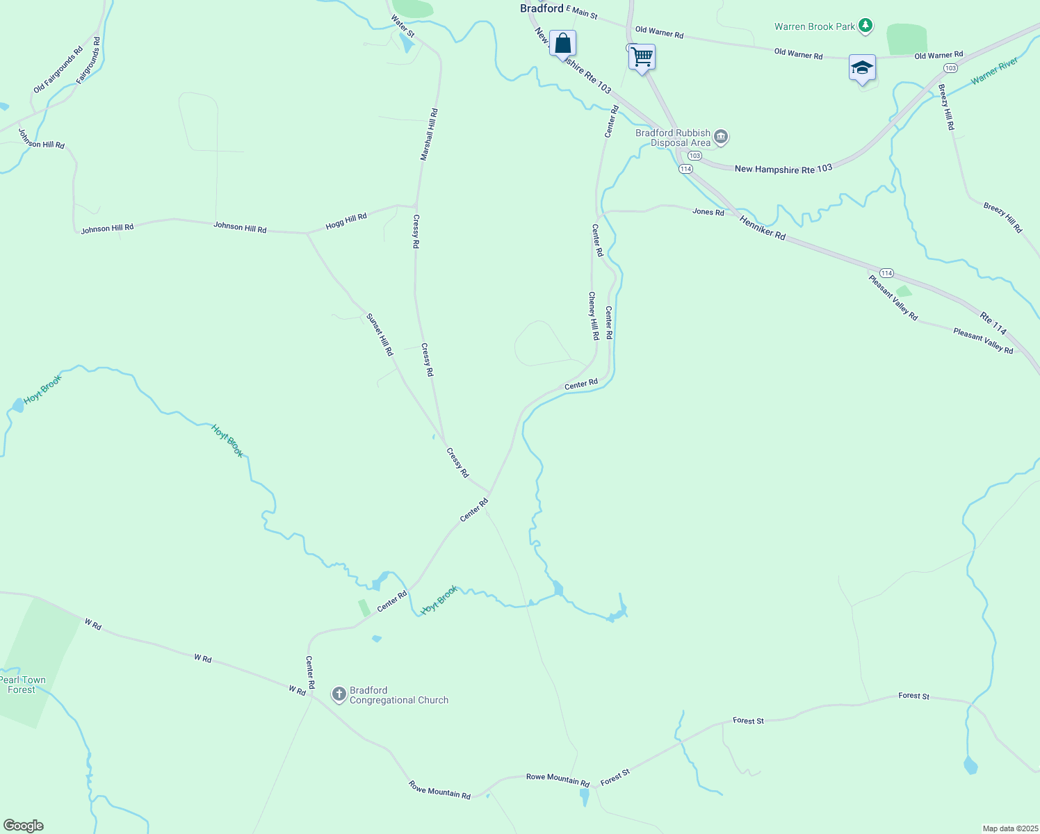 map of restaurants, bars, coffee shops, grocery stores, and more near Center Road in Bradford