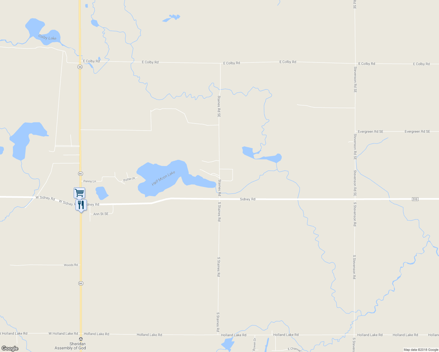 map of restaurants, bars, coffee shops, grocery stores, and more near 250 Staines Road in Stanton