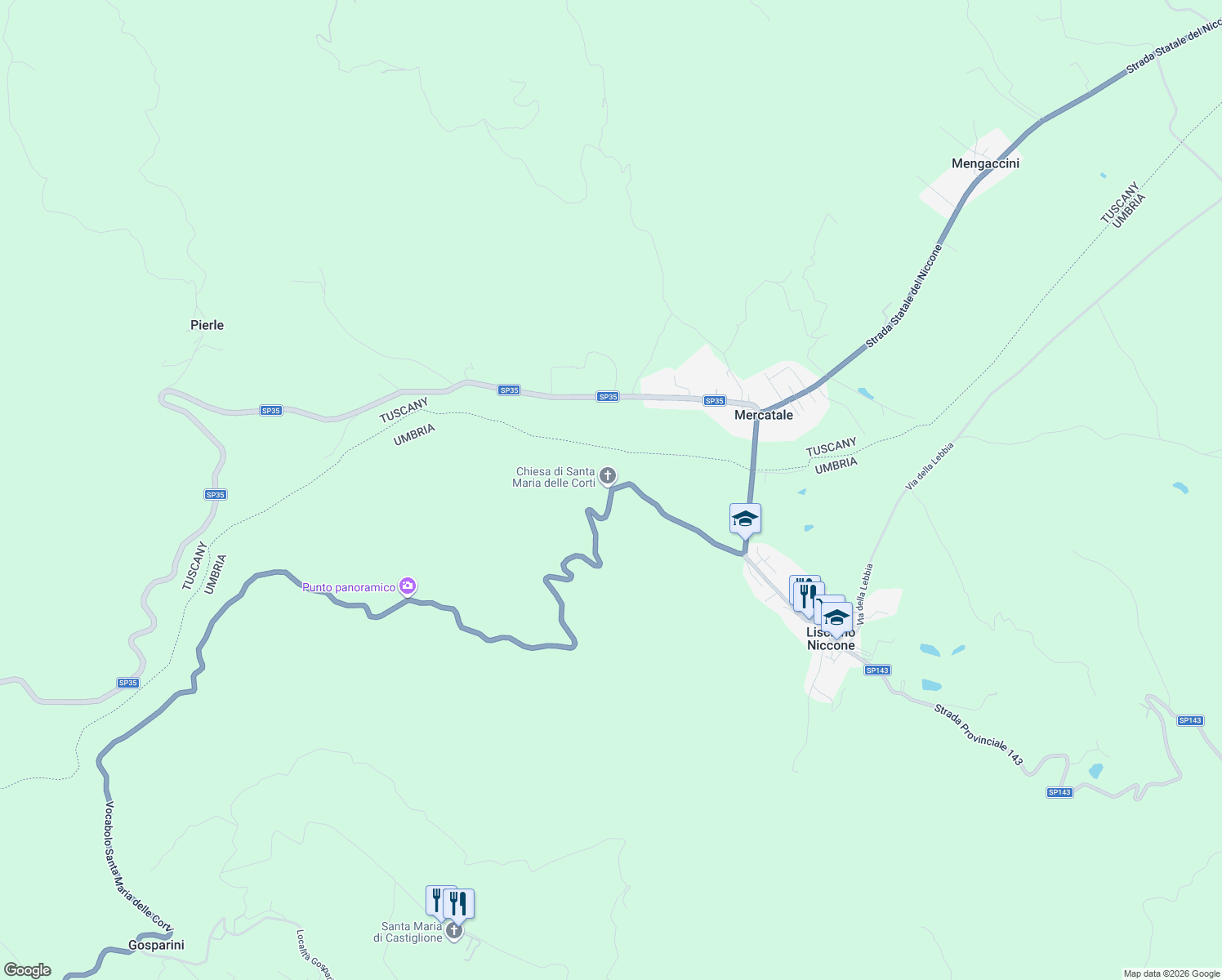 map of restaurants, bars, coffee shops, grocery stores, and more near 3 Vocabolo Santa Maria delle Corti in Provincia di Perugia