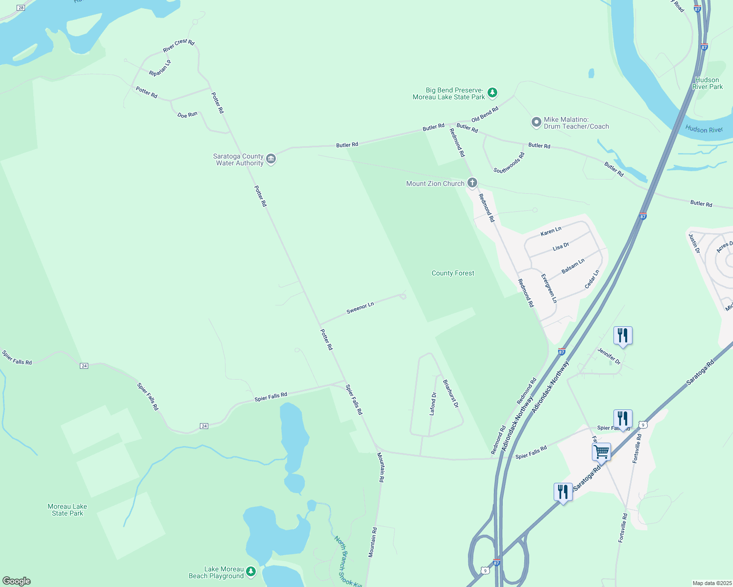 map of restaurants, bars, coffee shops, grocery stores, and more near 7 Sweenor Lane in Gansevoort