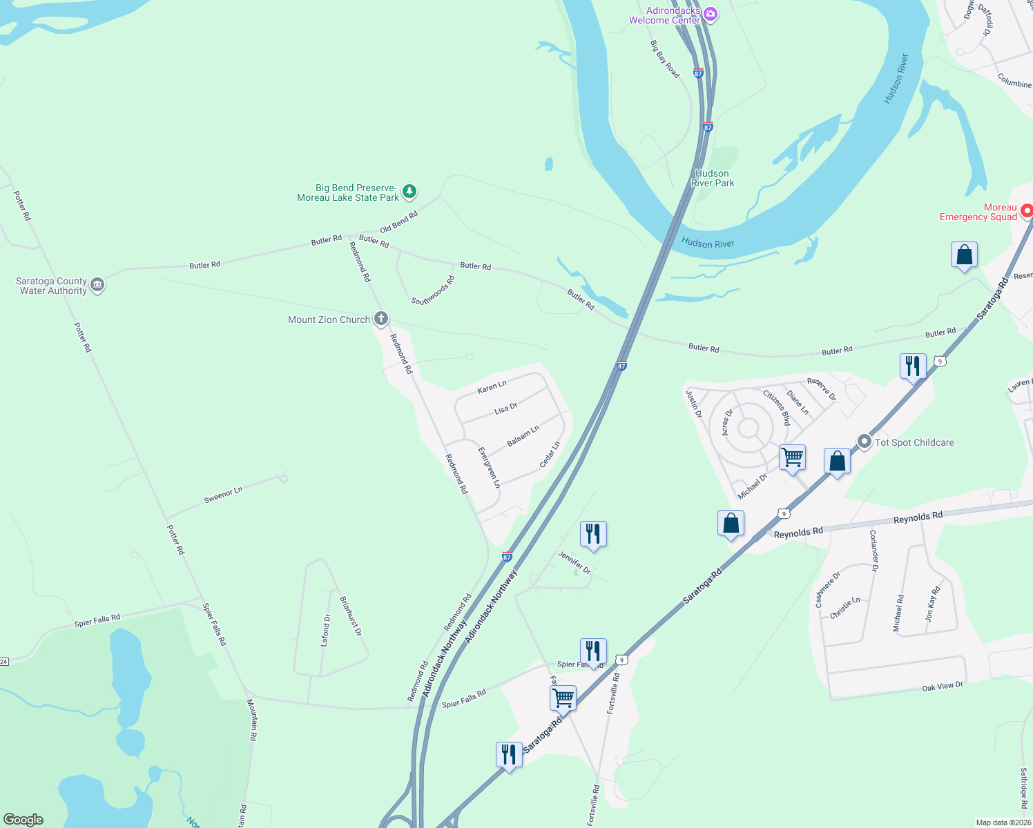 map of restaurants, bars, coffee shops, grocery stores, and more near 208 Lisa Drive in Gansevoort