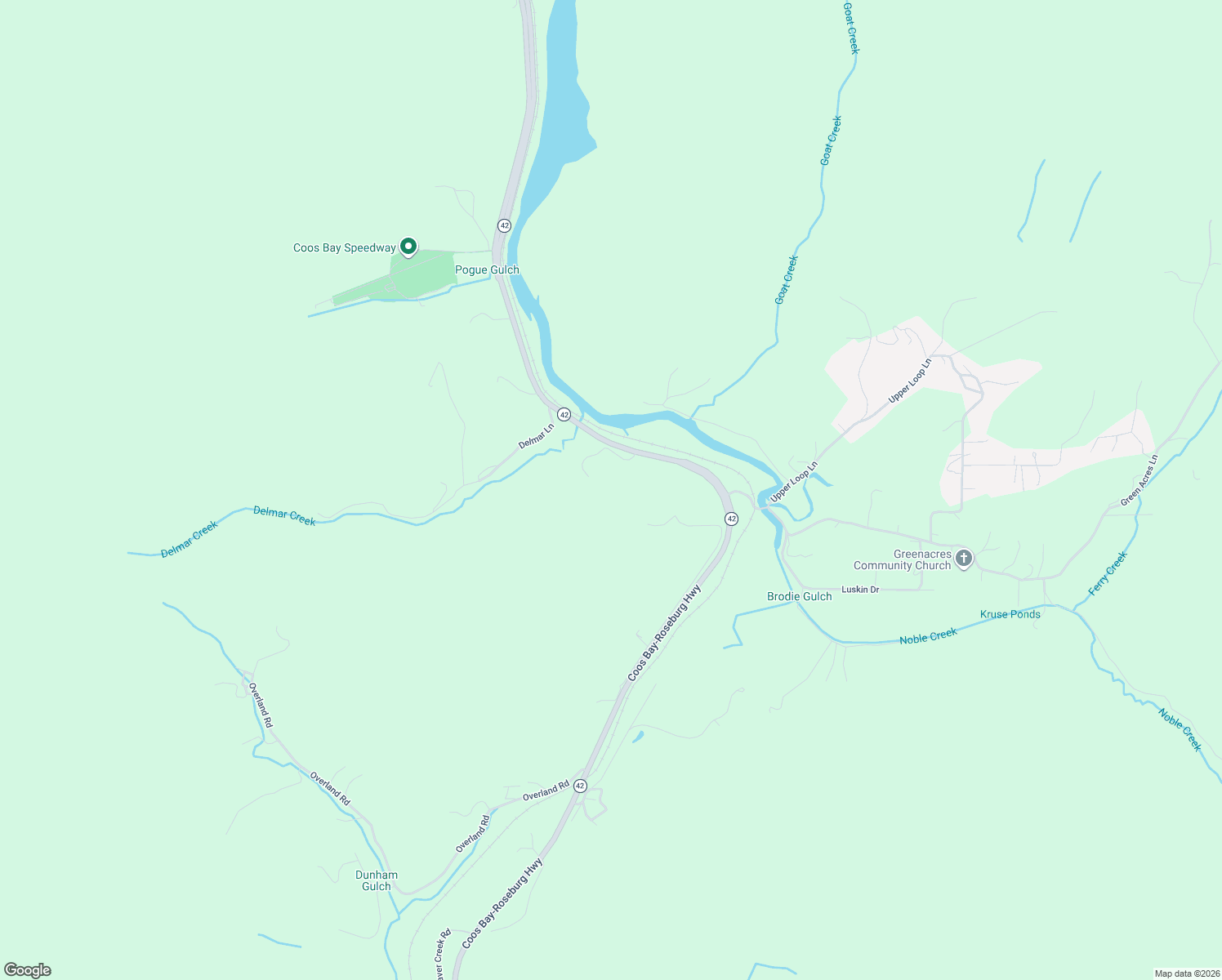 map of restaurants, bars, coffee shops, grocery stores, and more near 60138 Confusion Hill Road in Coos Bay