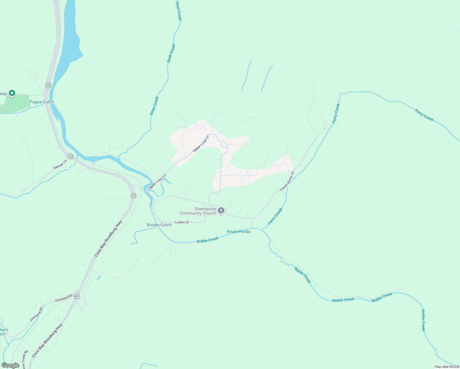 map of restaurants, bars, coffee shops, grocery stores, and more near 93737 Upper Loop Lane in Coos Bay