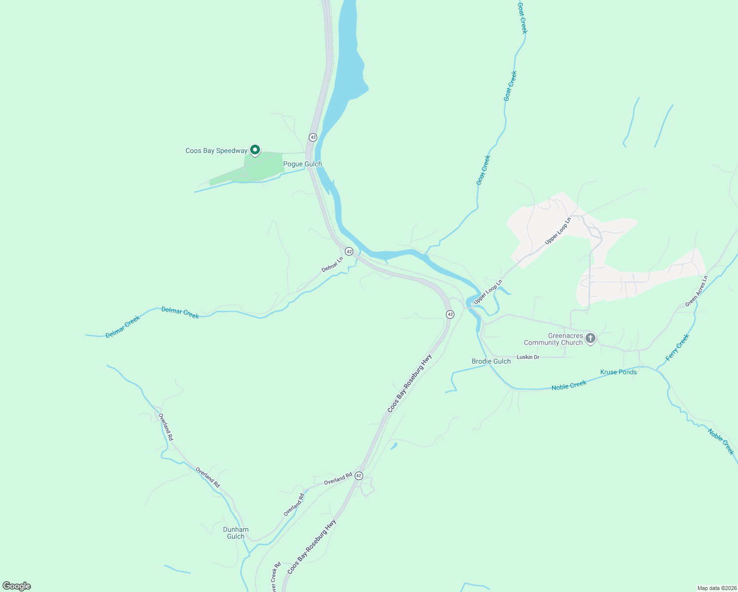 map of restaurants, bars, coffee shops, grocery stores, and more near 60138 Confusion Hill Road in Coos Bay