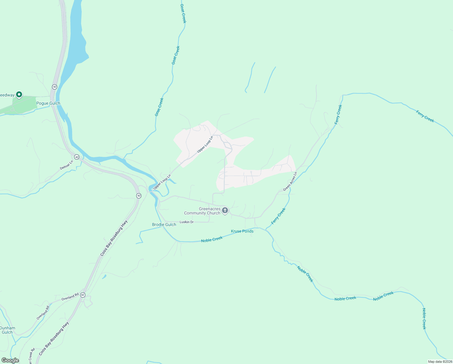 map of restaurants, bars, coffee shops, grocery stores, and more near 93737 Upper Loop Lane in Coos Bay