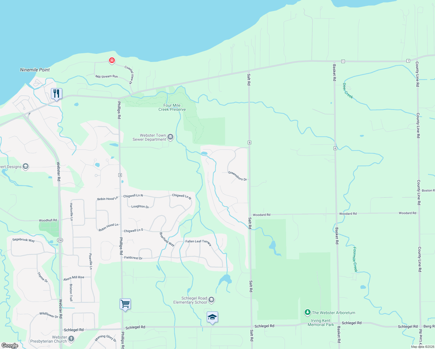 map of restaurants, bars, coffee shops, grocery stores, and more near 1557 Greensboro Drive in Webster