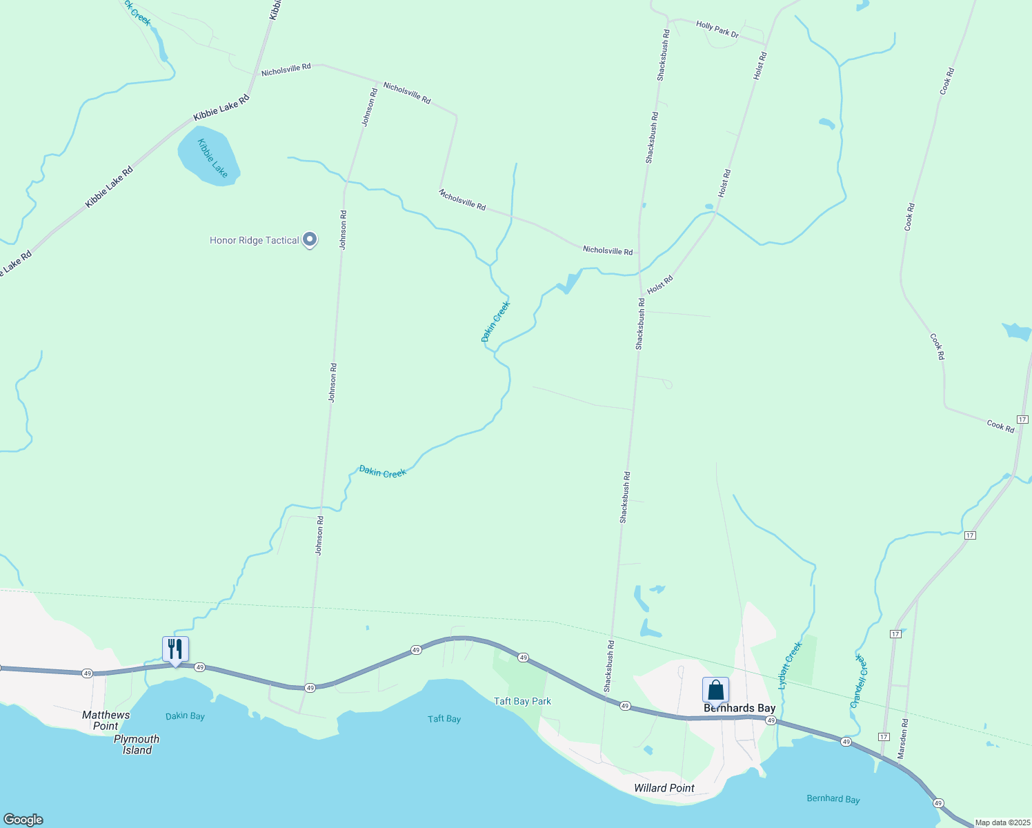 map of restaurants, bars, coffee shops, grocery stores, and more near 65 Saunders Drive in Bernhards Bay