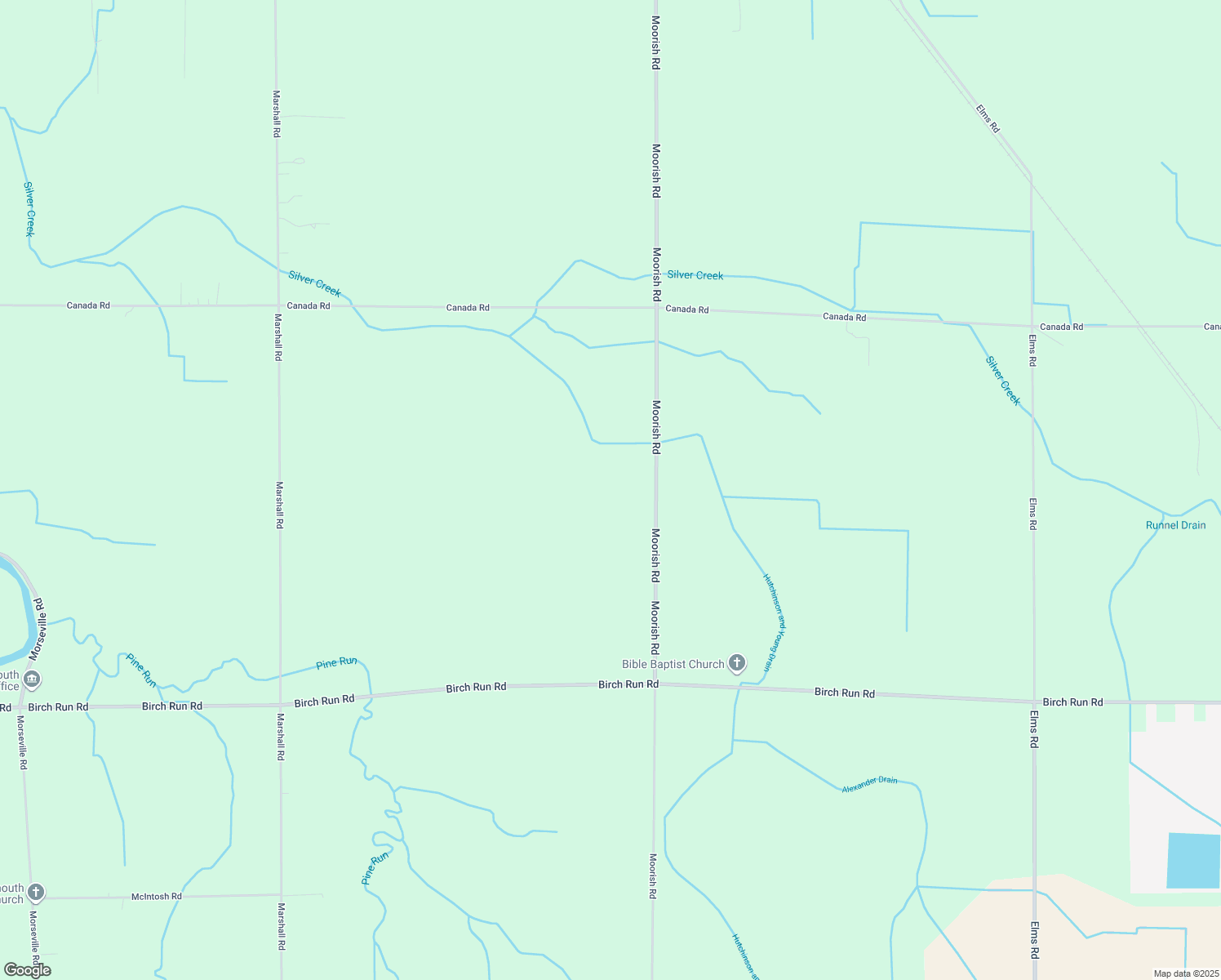 map of restaurants, bars, coffee shops, grocery stores, and more near 11000 Moorish Road in Birch Run