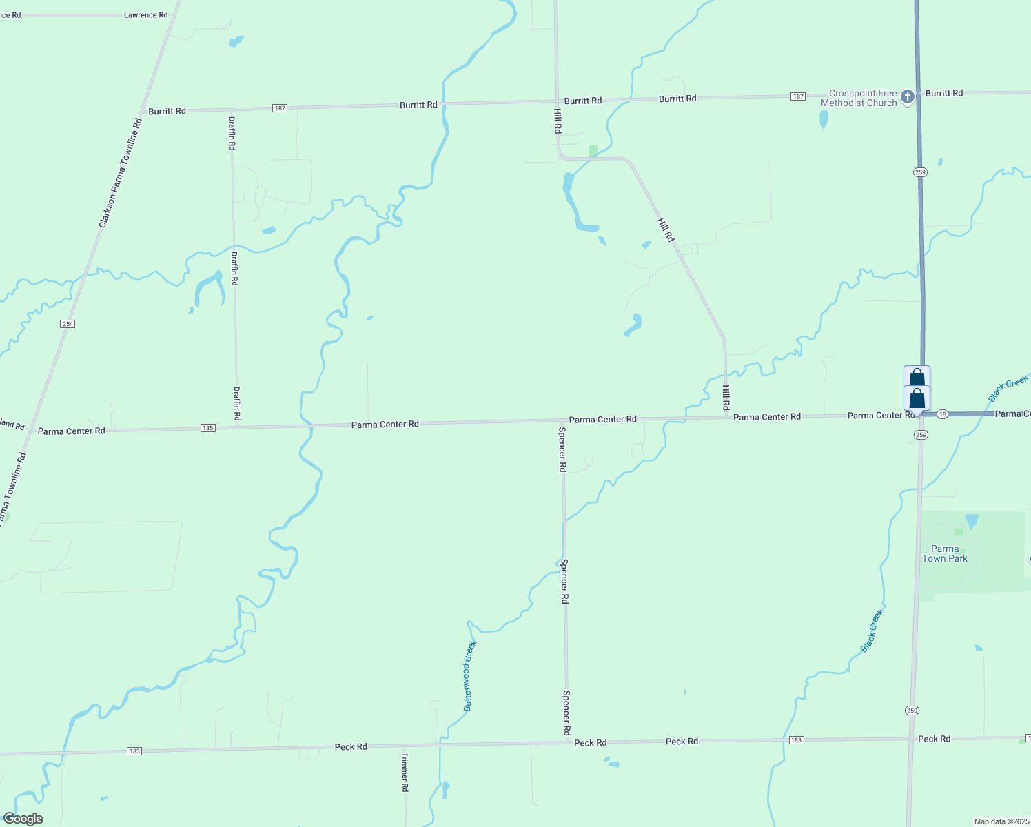 map of restaurants, bars, coffee shops, grocery stores, and more near 700 Parma Center Road in Hilton