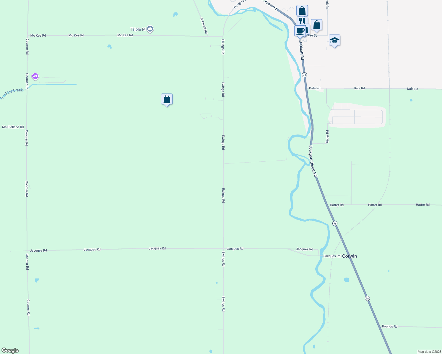 map of restaurants, bars, coffee shops, grocery stores, and more near 3204 Ewings Rd in Newfane
