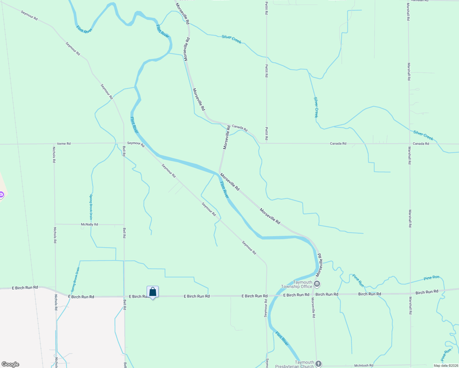 map of restaurants, bars, coffee shops, grocery stores, and more near 12298 Morseville Road in Birch Run