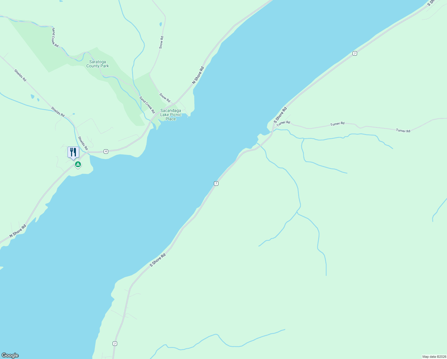 map of restaurants, bars, coffee shops, grocery stores, and more near 2022 South Shore Road in Hadley