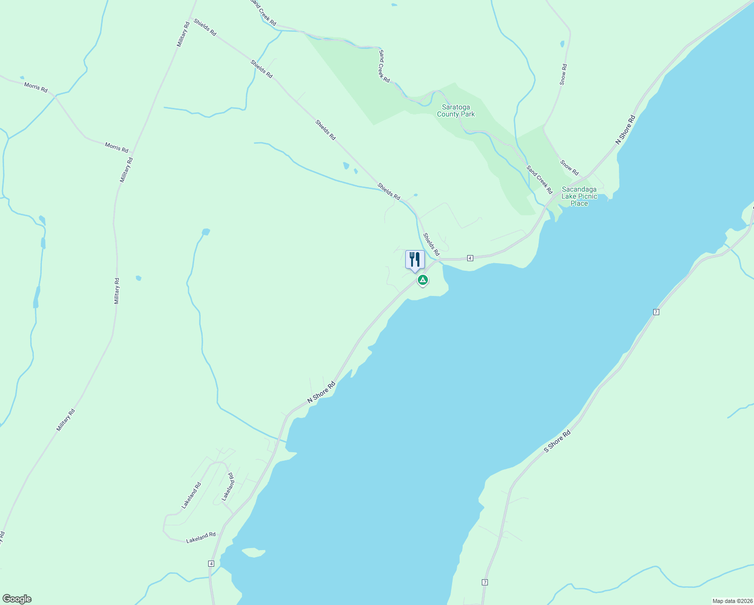 map of restaurants, bars, coffee shops, grocery stores, and more near 735 North Shore Road in Hadley