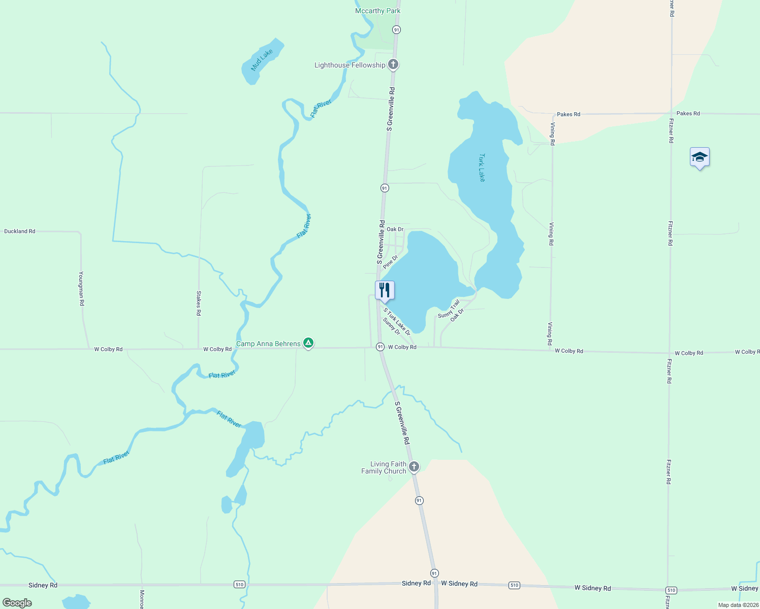 map of restaurants, bars, coffee shops, grocery stores, and more near 409 South Turk Lake Drive in Greenville
