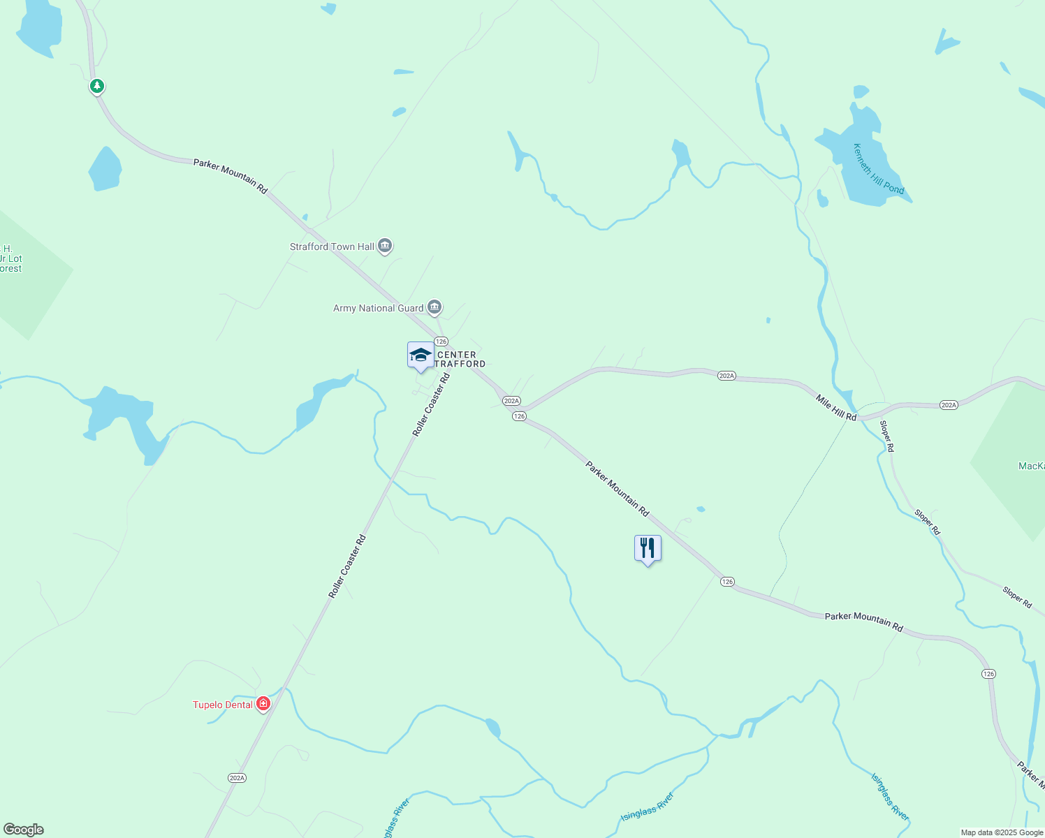 map of restaurants, bars, coffee shops, grocery stores, and more near 1224 Parker Mountain Road in Strafford