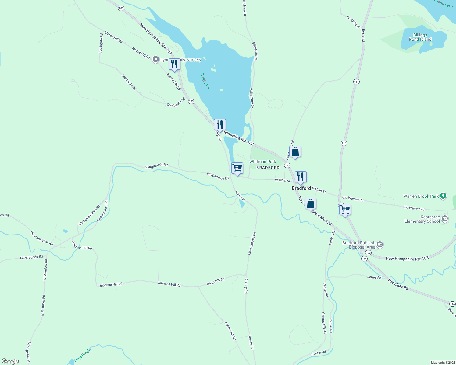 map of restaurants, bars, coffee shops, grocery stores, and more near 1 Water Street in Bradford