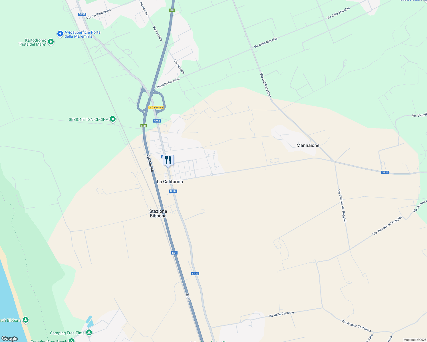 map of restaurants, bars, coffee shops, grocery stores, and more near 10 Via Aldo Moro in La California