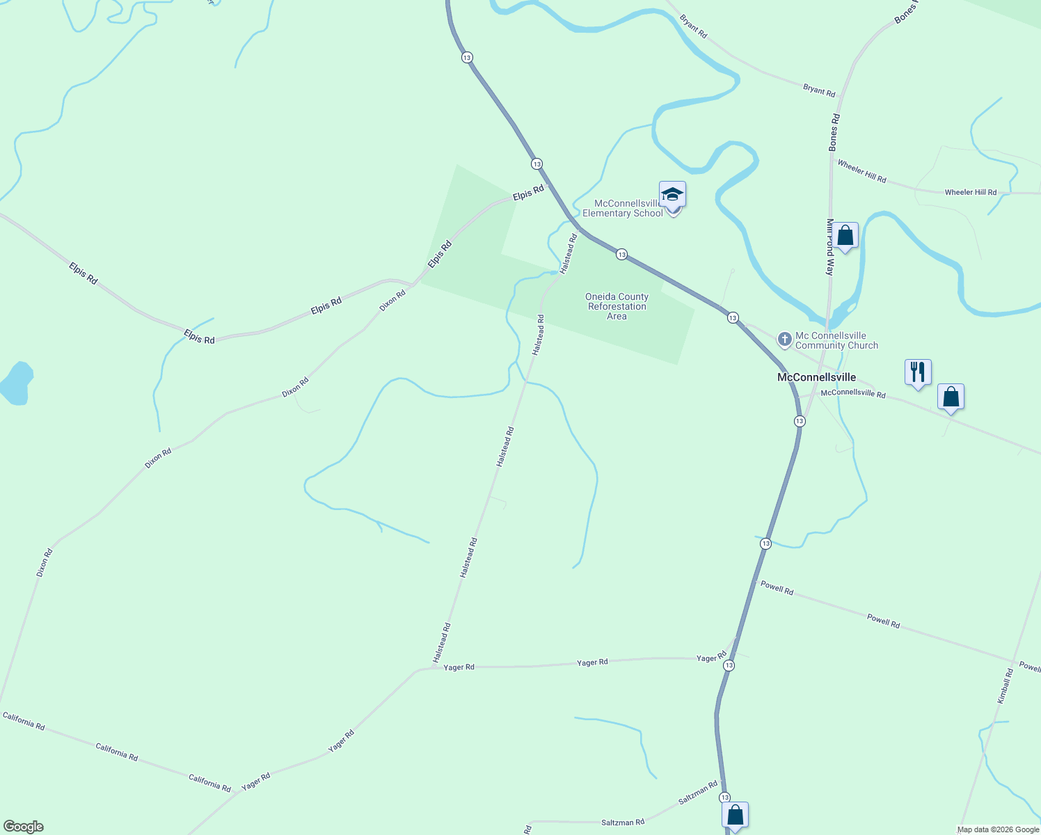map of restaurants, bars, coffee shops, grocery stores, and more near 8442 Halstead Rd in Blossvale