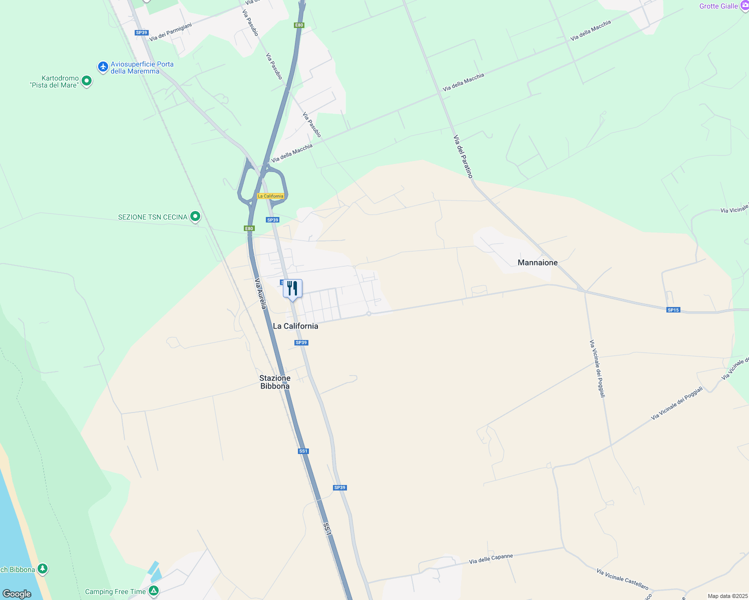 map of restaurants, bars, coffee shops, grocery stores, and more near 10 Via Aldo Moro in La California