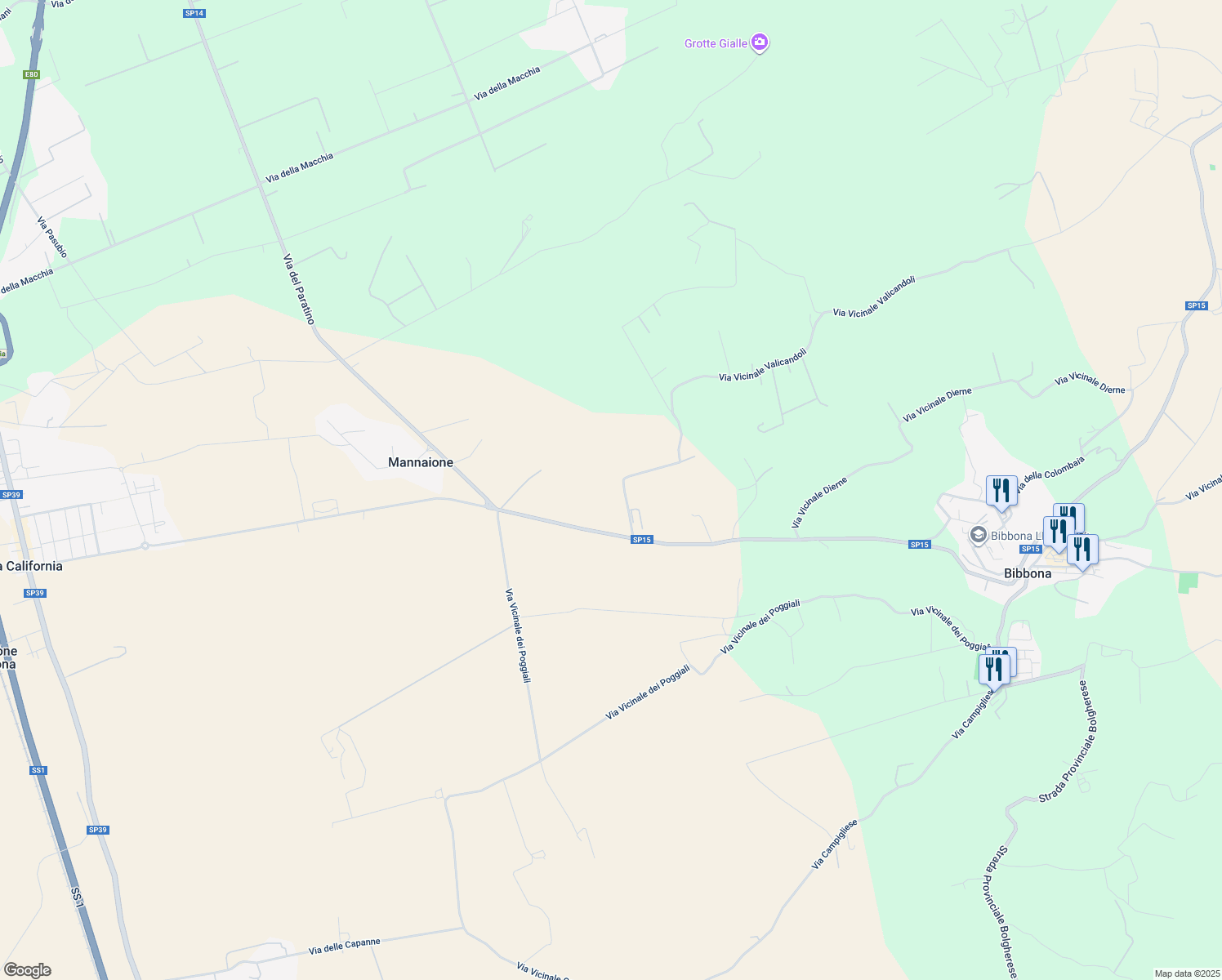 map of restaurants, bars, coffee shops, grocery stores, and more near 120 Strada Provinciale della Camminata in Provincia di Livorno