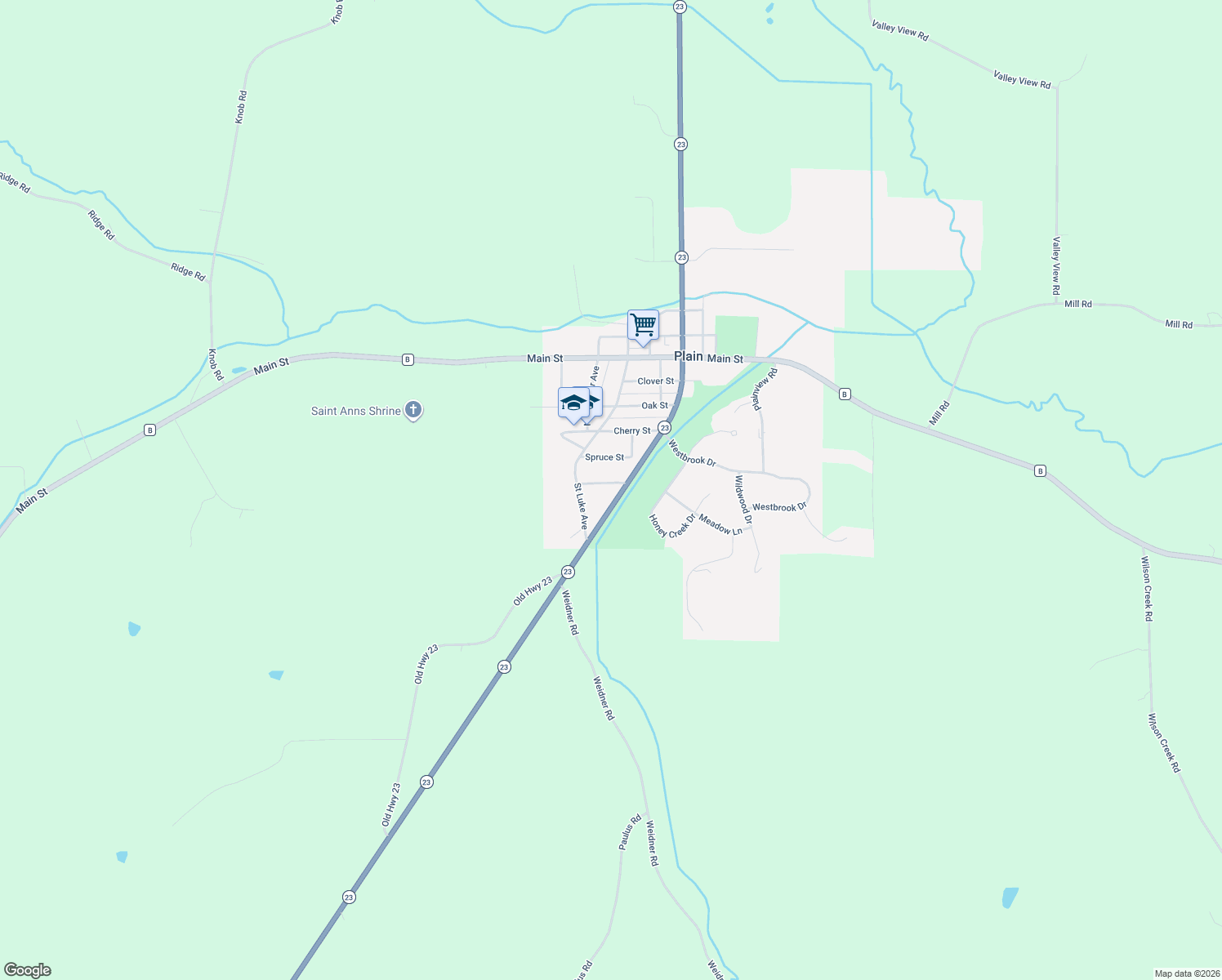 map of restaurants, bars, coffee shops, grocery stores, and more near 1145 Maple Street in Plain
