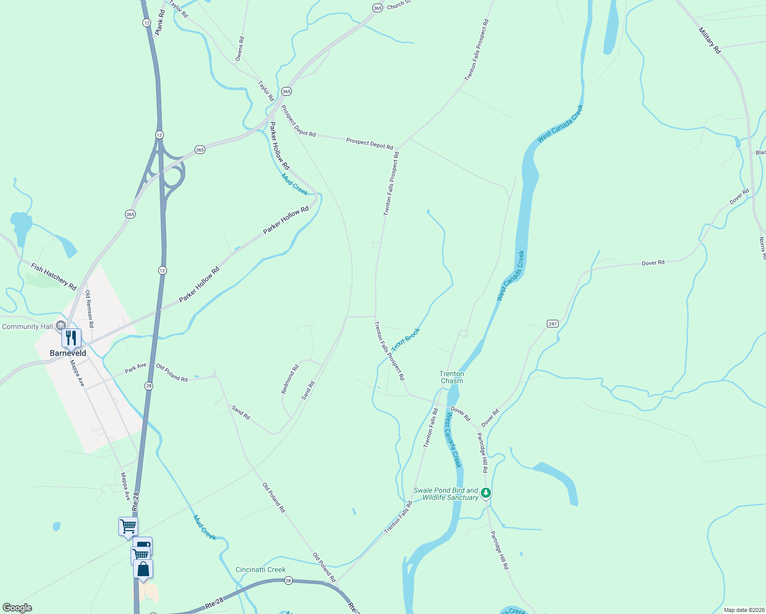 map of restaurants, bars, coffee shops, grocery stores, and more near 8592 Trenton Falls Prospect Rd in Remsen