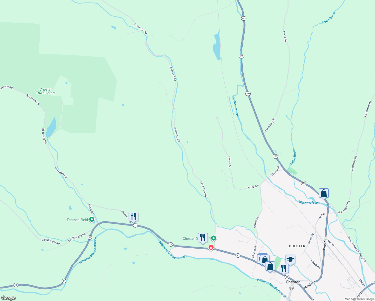 map of restaurants, bars, coffee shops, grocery stores, and more near 918 Lovers Lane in Chester
