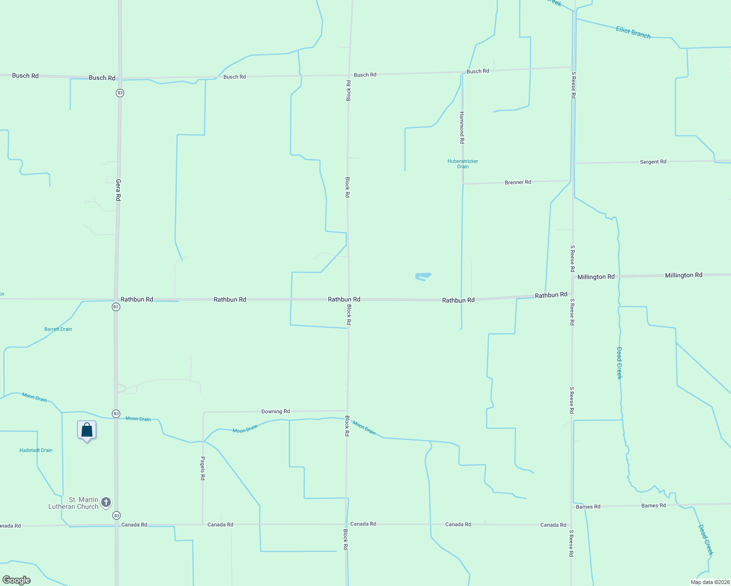 map of restaurants, bars, coffee shops, grocery stores, and more near 12099 Rathbun Rd in Birch Run