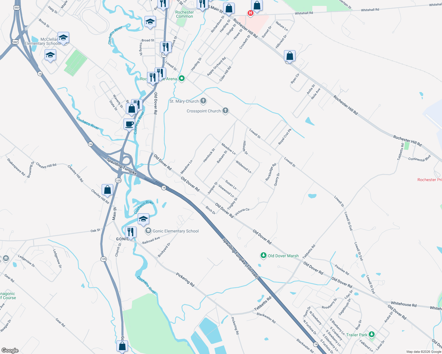 map of restaurants, bars, coffee shops, grocery stores, and more near 12 Juniper St in Rochester