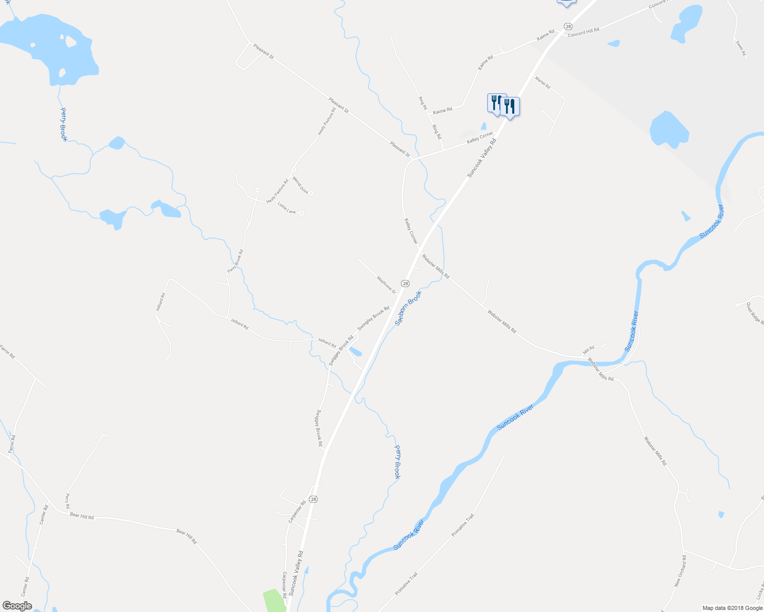 map of restaurants, bars, coffee shops, grocery stores, and more near 73 Swiggey Brook Road in Chichester