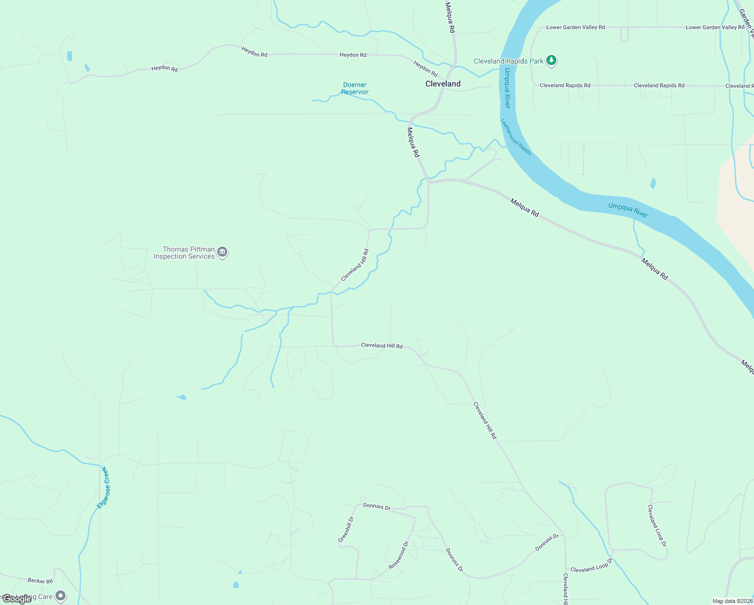map of restaurants, bars, coffee shops, grocery stores, and more near 2905 Cleveland Hill Road in Roseburg