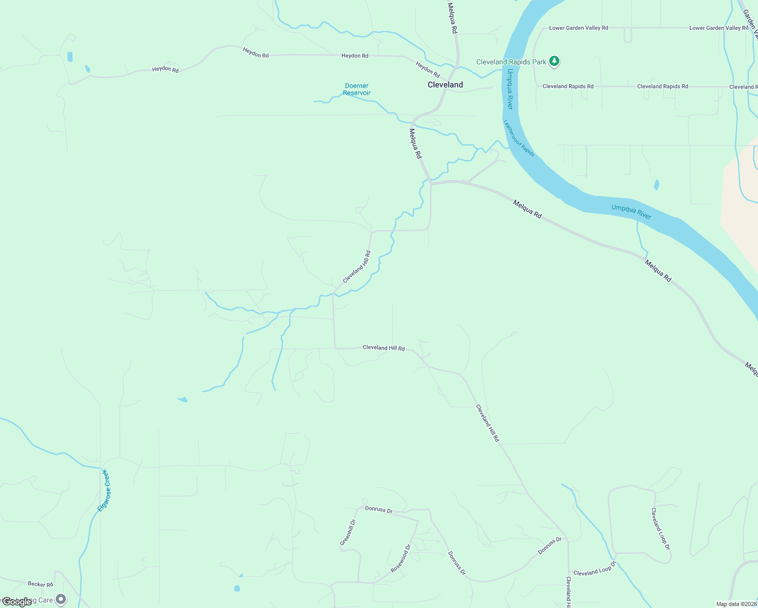 map of restaurants, bars, coffee shops, grocery stores, and more near 2905 Cleveland Hill Road in Roseburg