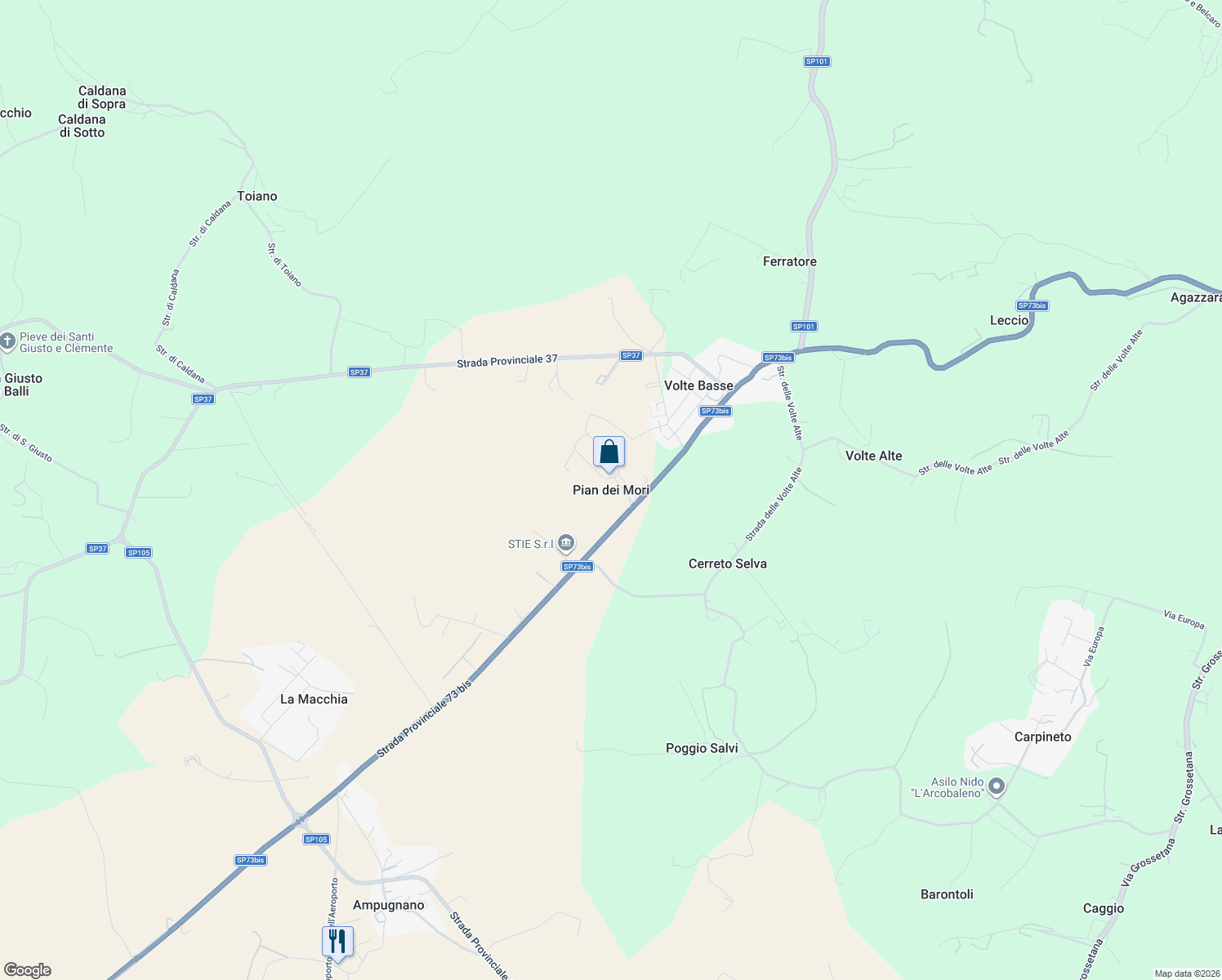 map of restaurants, bars, coffee shops, grocery stores, and more near in Pian dei Mori