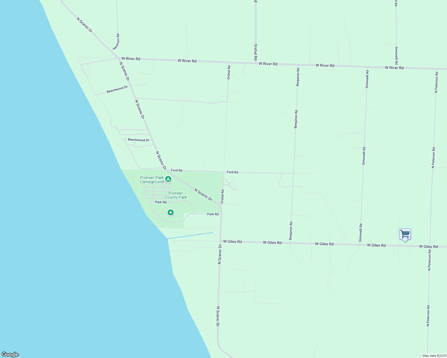 map of restaurants, bars, coffee shops, grocery stores, and more near 1720 Orshal Rd in Muskegon
