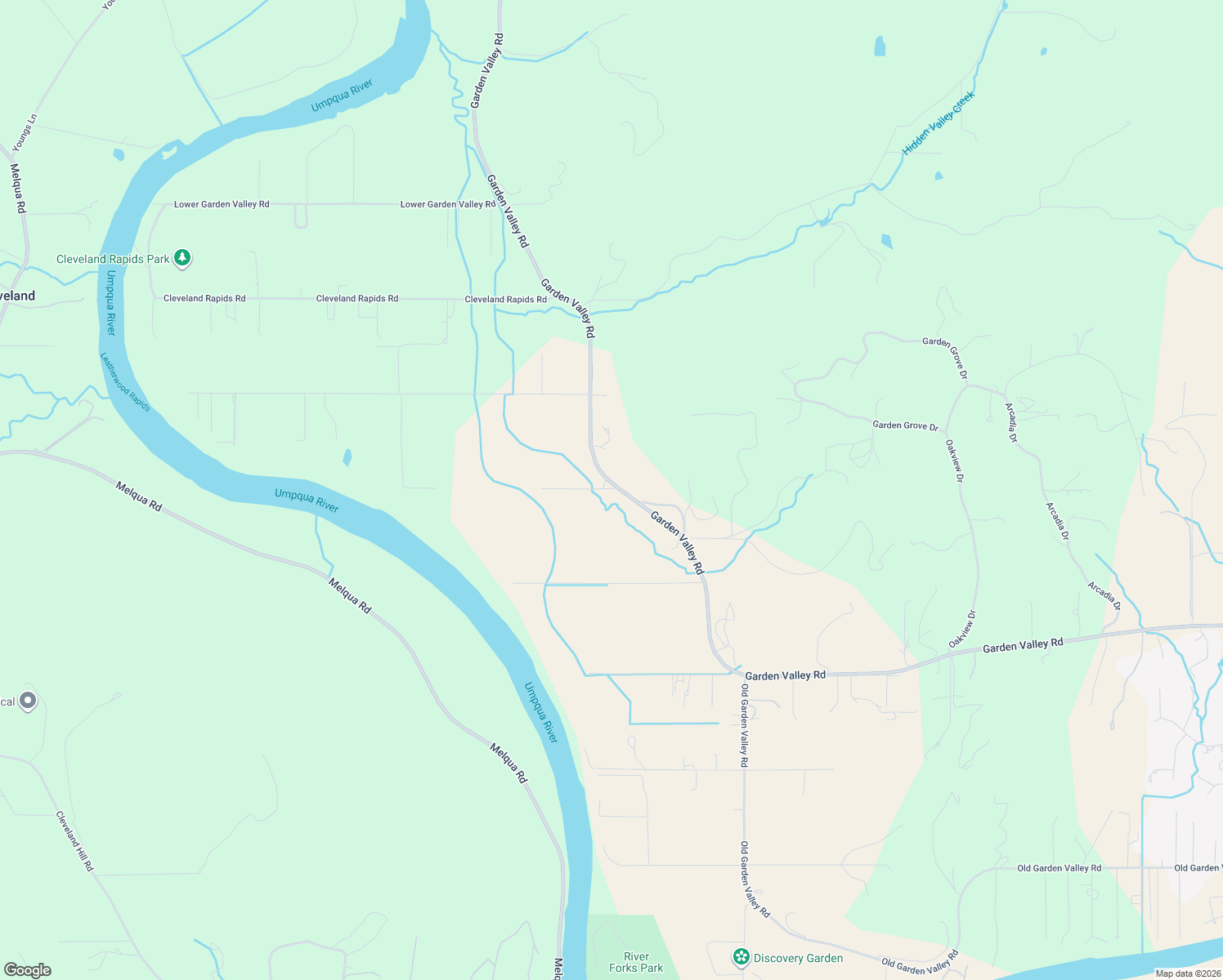 map of restaurants, bars, coffee shops, grocery stores, and more near 8088 Garden Valley Road in Roseburg