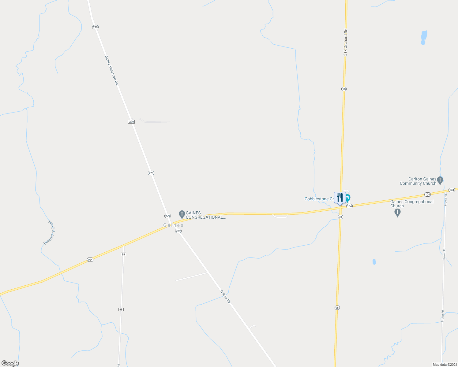 map of restaurants, bars, coffee shops, grocery stores, and more near 14115 Ridge Road West in Albion